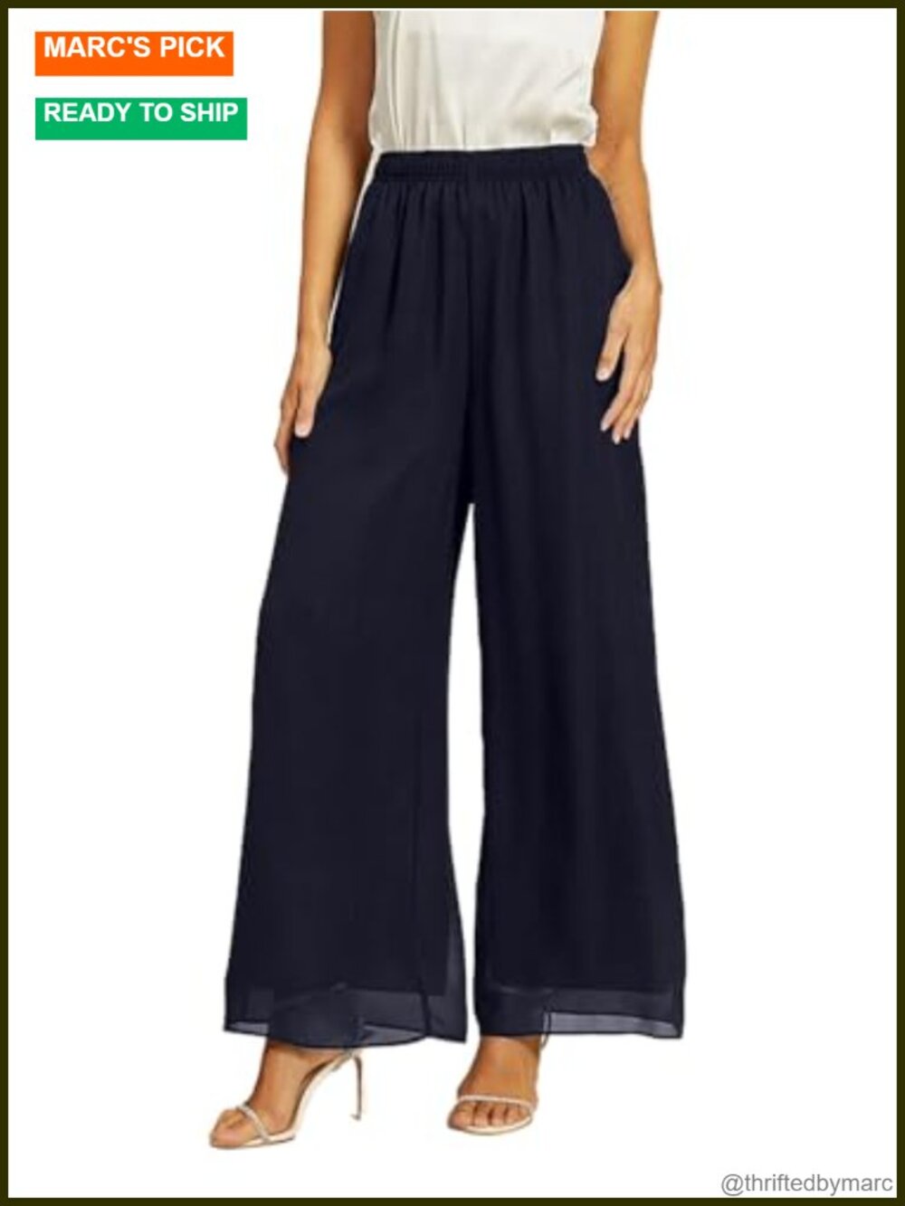 Chiffon Wide Leg Palazzo Pants Flowy Dressy Pull-On Elastic Waist